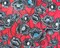 Red-Black-Multi Poly Floral Printed Chiffon Woven Fabric By the Yard